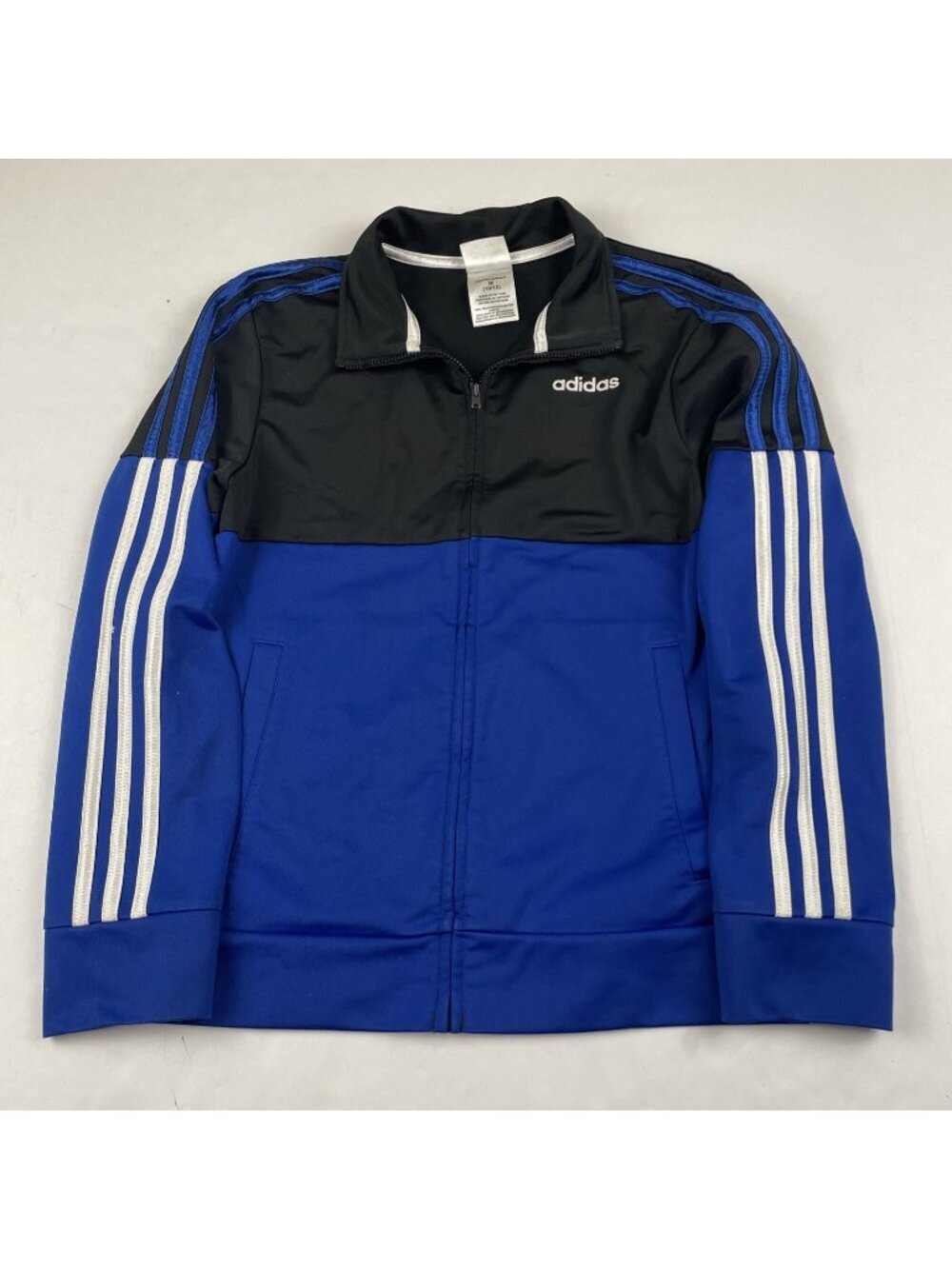 Adidas Tricot Track Jacket Boy’s M(10/12) Full Zip Color Block Real Blue Black